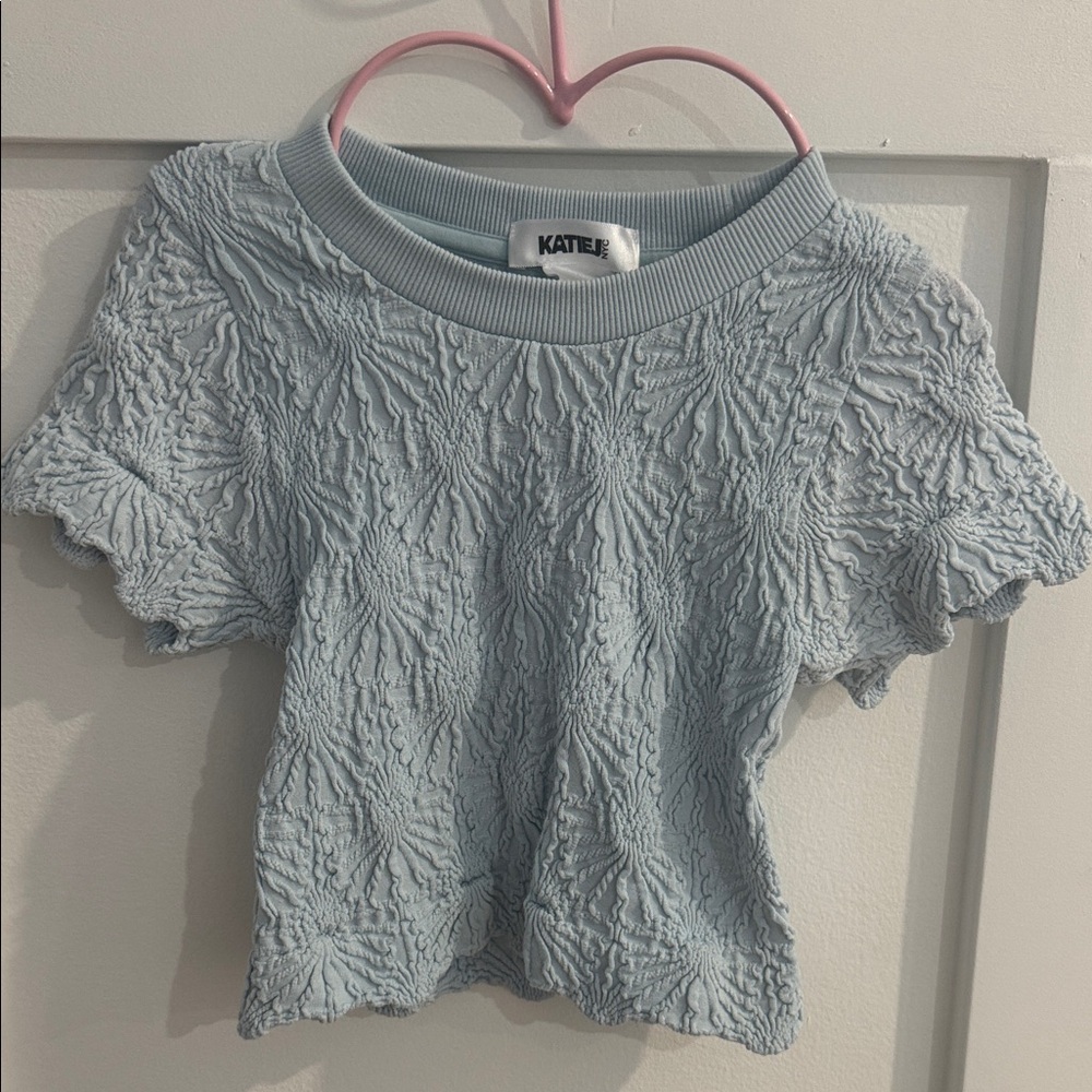 Katie J NYC Light Blue Textured Crop Top